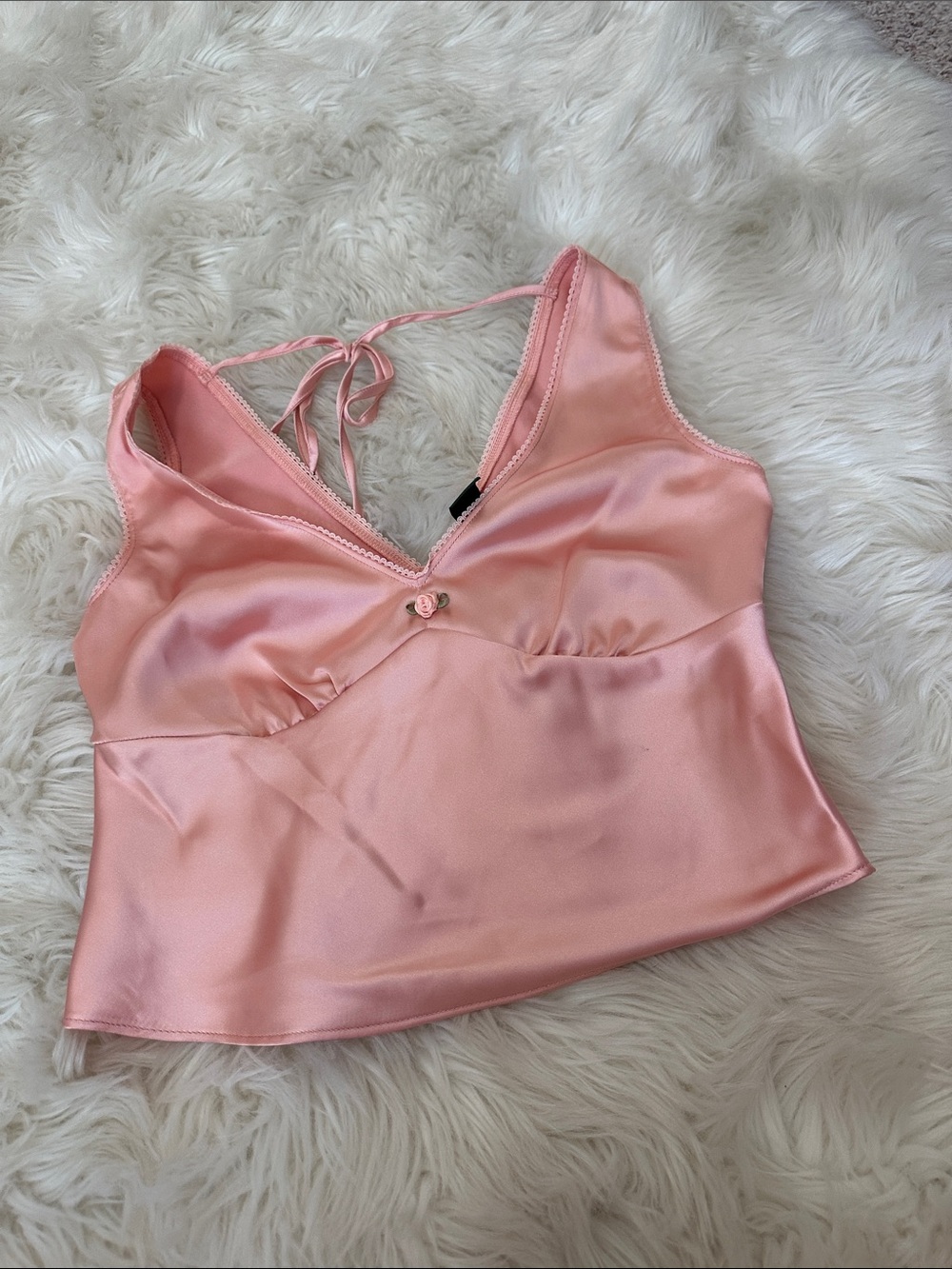 NWT Wild fable peach Satin Tie-Back Crop Cami